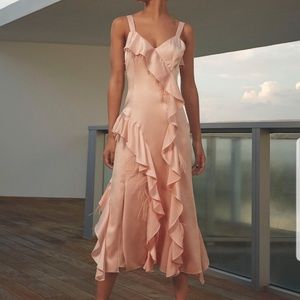 cinq á sept gigi ostrich feather silk dress